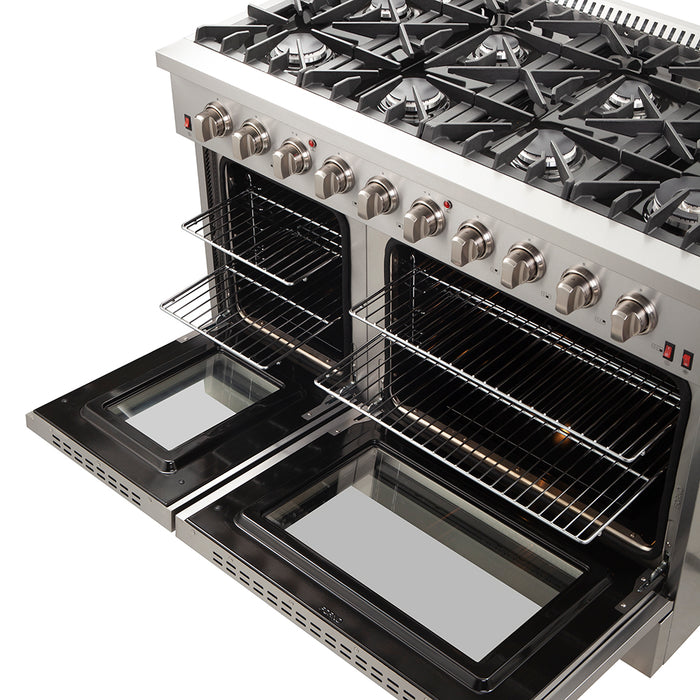 Forno Galiano 48-Inch Freestanding Gas Range, Stainless Steel, 8 Burners, 107,000 BTU, Griddle, Double Ovens, Energy Efficient