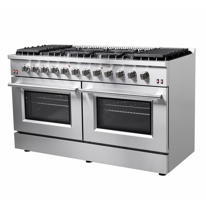 Forno Galiano 60-Inch Freestanding Gas Range, 10 Burners, Double Ovens, Griddle, Energy Efficient