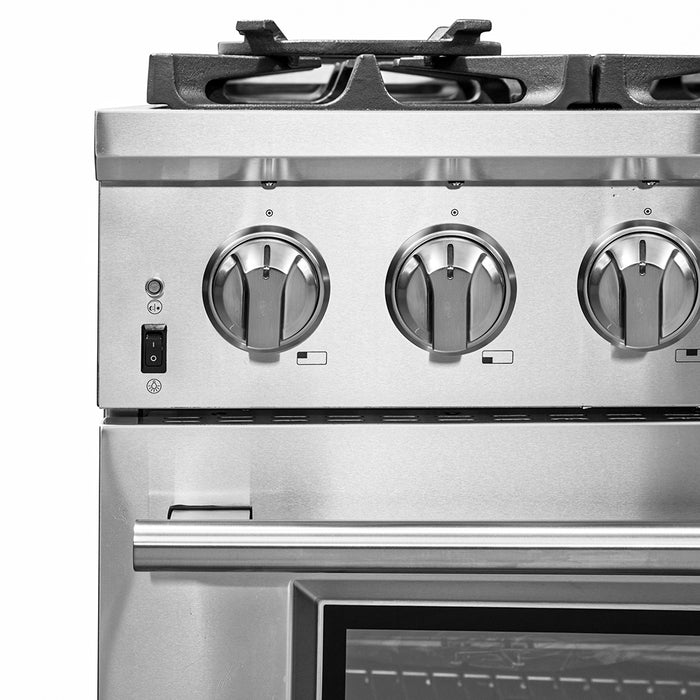 Forno Capriasca 36-Inch Gas Range, Stainless Steel, 6 Brass Burners, 120,000 BTU, Convection Oven, Energy Efficient