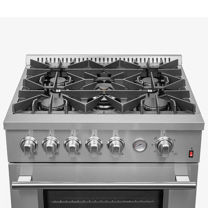 FORNO Premium 2-Piece Kitchen Bundle - Giovanni 30-inch Gas Range Stainless Steel, Forno Salerno 36" Side by Side Stainless Steel Refrigerator 20 cu.ft - FBDL-020-03-CAUS