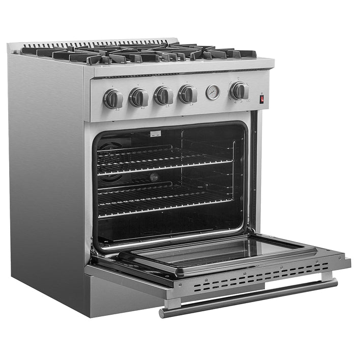 FORNO Premium 2-Piece Kitchen Bundle -Marco 30-inch Gas Range Stainless Steel, Forno Salerno 36" Side by Side Stainless Steel Refrigerator 20 cu.ft