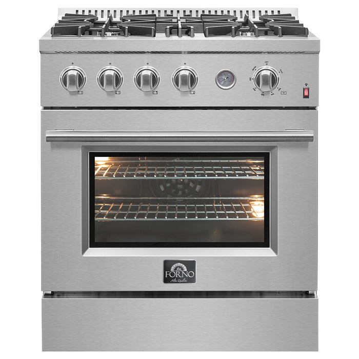 FORNO Premium 2-Piece Kitchen Bundle -Marco 30-inch Gas Range Stainless Steel, Forno Salerno 36" Side by Side Stainless Steel Refrigerator 20 cu.ft