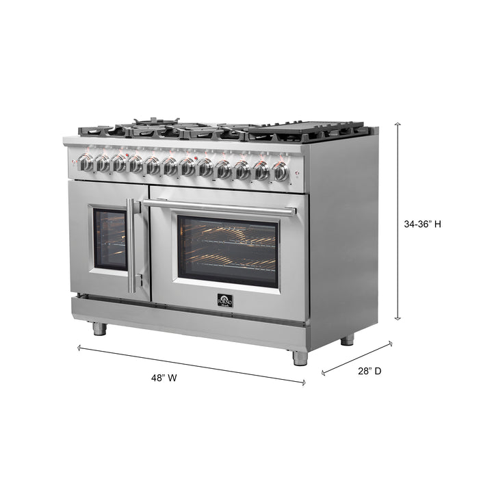 Forno Massimo 48-Inch Freestanding French Door Dual Fuel Range, 8 Burners, True Convection Oven