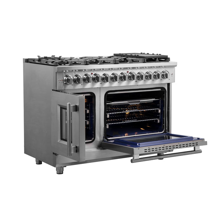 Forno Massimo 48-Inch Freestanding French Door Dual Fuel Range, 8 Burners, True Convection Oven