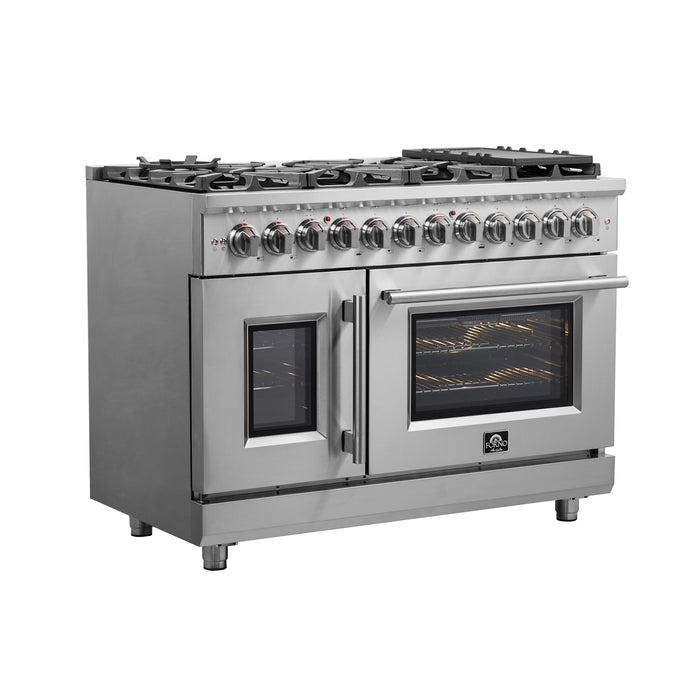 Forno Massimo 48-Inch Freestanding French Door Dual Fuel Range, 8 Burners, True Convection Oven