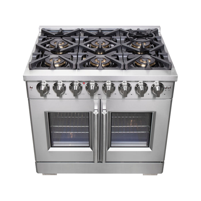 Forno Capriasca 36-Inch Freestanding French Door Dual Fuel Range, 6 Burners, True Convection Oven