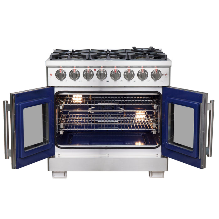 Forno Capriasca 36-Inch Freestanding French Door Dual Fuel Range, 6 Burners, True Convection Oven