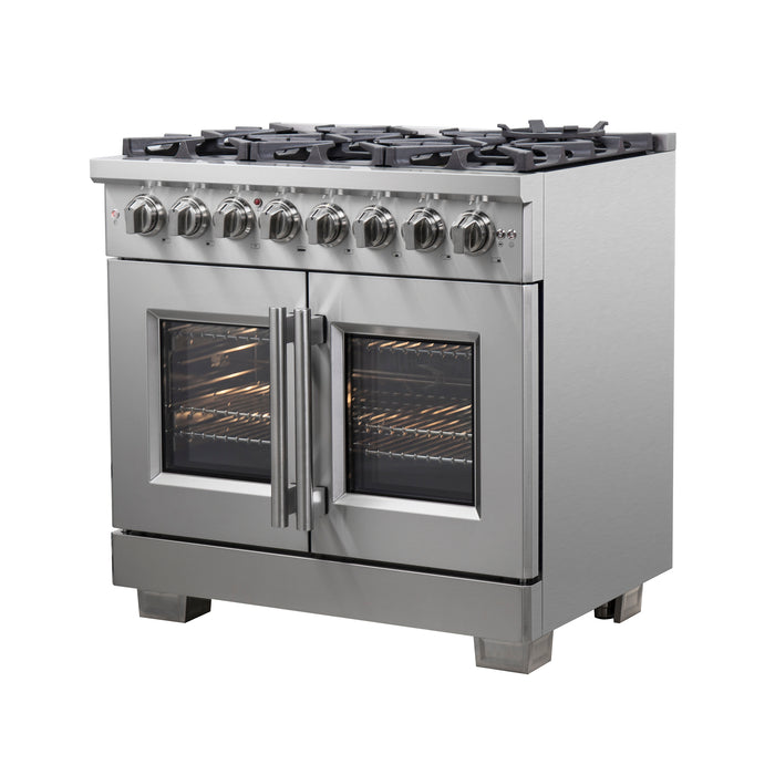 Forno Capriasca 36-Inch Freestanding French Door Dual Fuel Range, 6 Burners, True Convection Oven