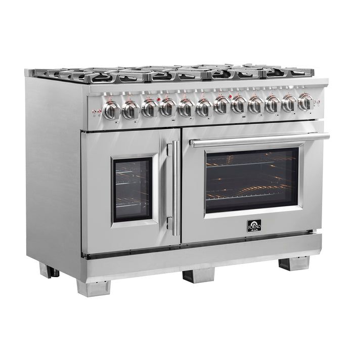 Forno Capriasca 48-Inch Freestanding French Door Dual Fuel Range, 8 Burners, True Convection Oven