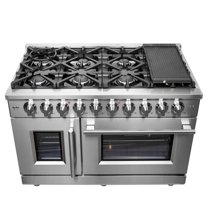 Forno Massimo 48-Inch Freestanding French Door Gas Range, 8 Burners, Convection Oven, Energy Efficient