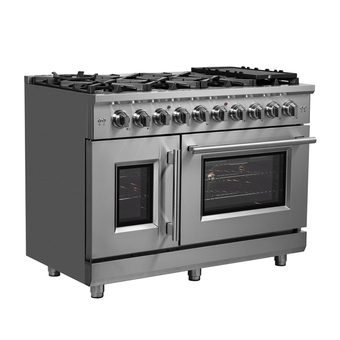 Forno Massimo 48-Inch Freestanding French Door Gas Range, 8 Burners, Convection Oven, Energy Efficient