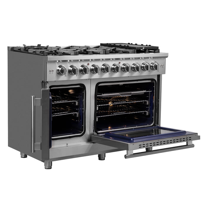 Forno Massimo 48-Inch Freestanding French Door Gas Range, 8 Burners, Convection Oven, Energy Efficient