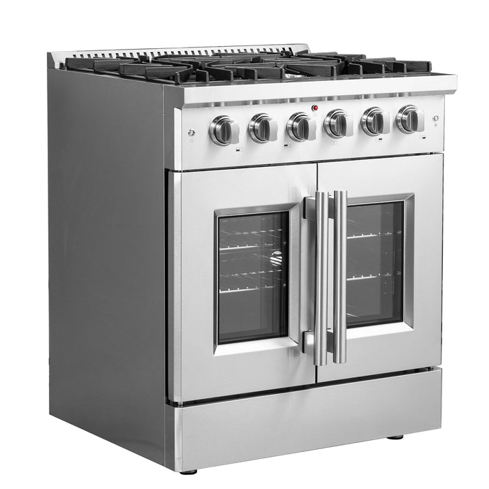 Forno Galiano 30-Inch Freestanding French Door Gas Range, 4 Burners, Convection Oven, Energy Efficient