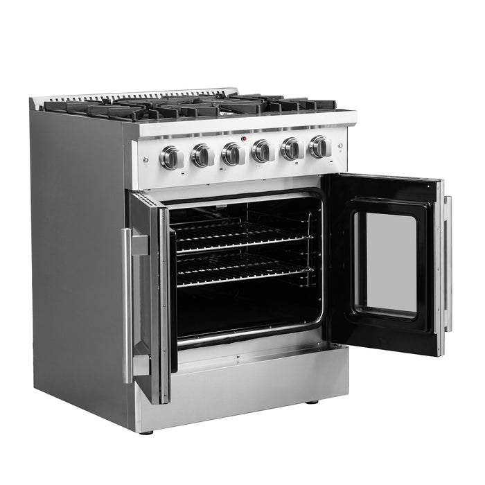 Forno Galiano 30-Inch Freestanding French Door Gas Range, 4 Burners, Convection Oven, Energy Efficient