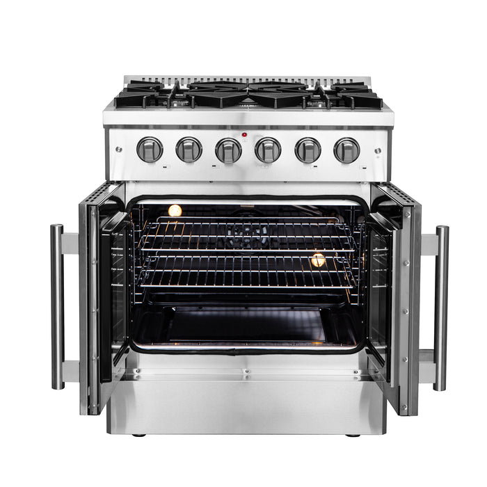 Forno Galiano 30-Inch Freestanding French Door Gas Range, 4 Burners, Convection Oven, Energy Efficient