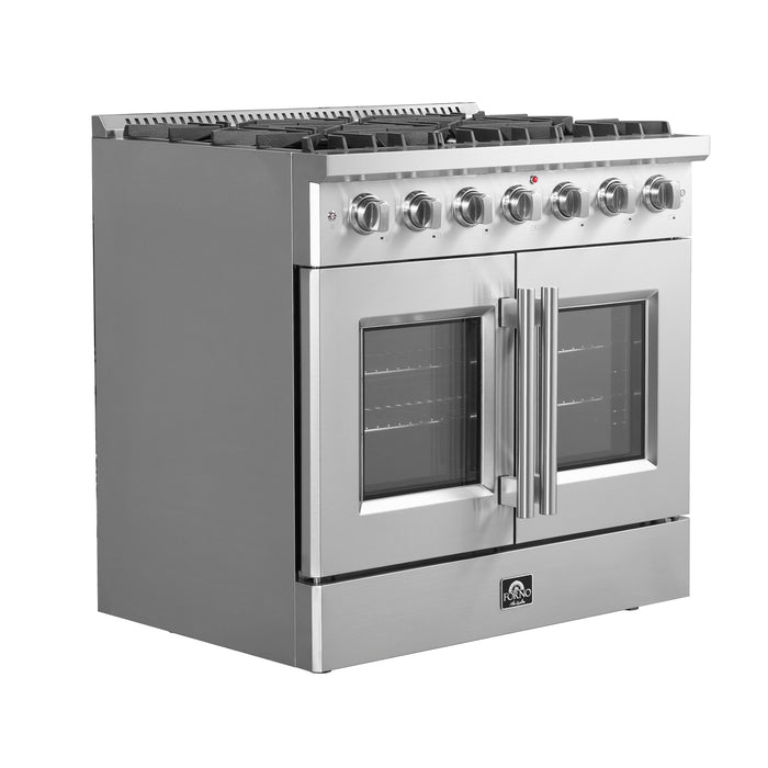 Forno Galiano 36-Inch Freestanding French Door Gas Range, 6 Burners, Convection Oven, Energy Efficient