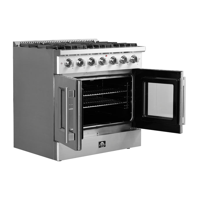 Forno Galiano 36-Inch Freestanding French Door Gas Range, 6 Burners, Convection Oven, Energy Efficient