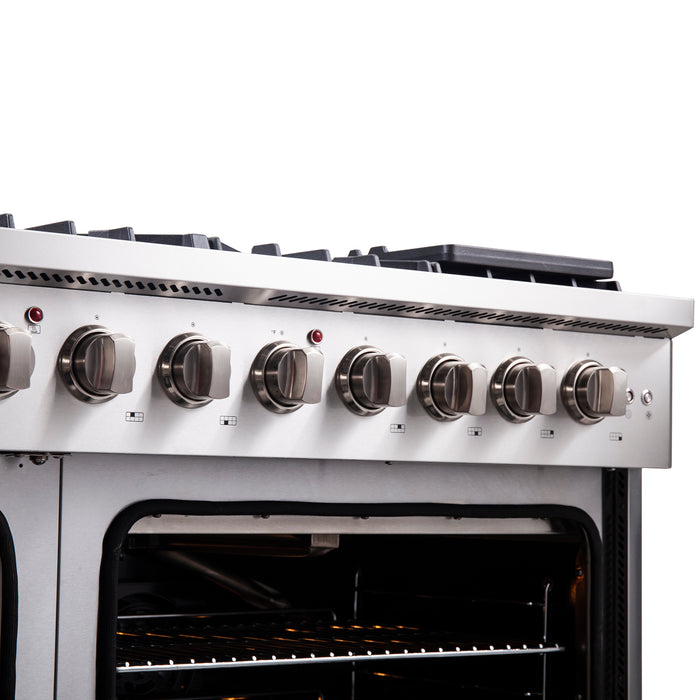 Forno Galiano 48-Inch Freestanding French Door Gas Range, 8 Burners, Griddle, Convection Oven, Energy Efficient