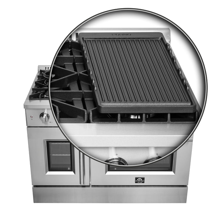 Forno Galiano 48-Inch Freestanding French Door Gas Range, 8 Burners, Griddle, Convection Oven, Energy Efficient