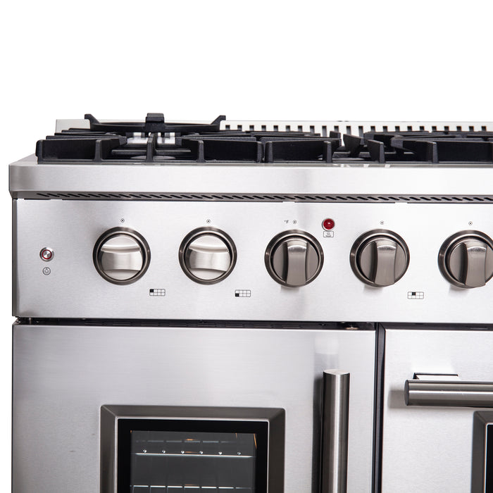 Forno Galiano 48-Inch Freestanding French Door Gas Range, 8 Burners, Griddle, Convection Oven, Energy Efficient