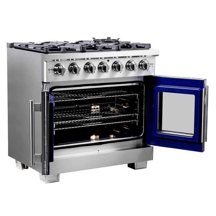 Forno Capriasca 36-Inch Freestanding French Door Gas Range, 6 Burners, Convection Oven, Energy Efficient