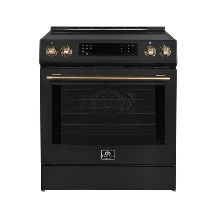 Forno Donatello Espresso 30-Inch Slide-In Black Induction Range, Convection Oven, 5 Cooking Zones, Touch Control Panel