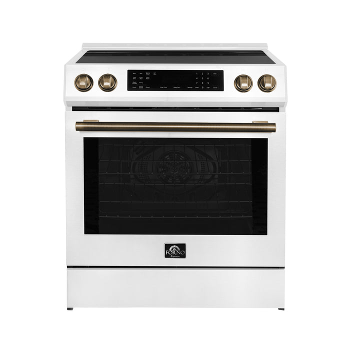 Forno Donatello Espresso 30-Inch Slide-In White Induction Range, Convection Oven, 5 Cooking Zones, Touch Control Panel