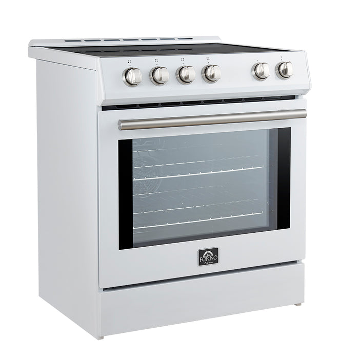 Forno Leonardo Espresso 30-Inch Slide-In White Induction Range, Convection Oven, 5 Cooking Zones, Touch Control Panel