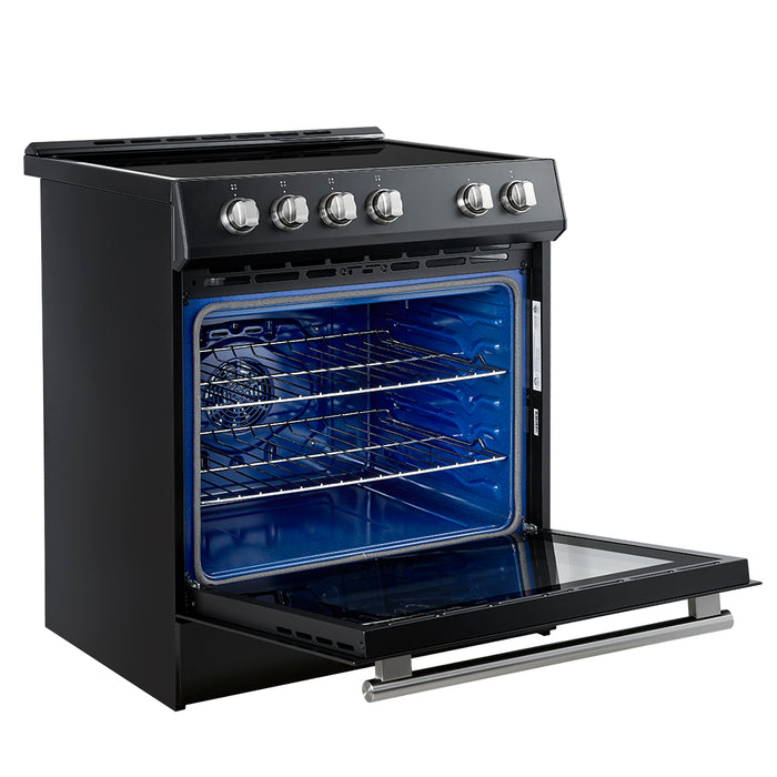 Forno Leonardo Espresso 30-Inch Slide-In Black Induction Range, Convection Oven, 5 Cooking Zones, Touch Control Panel