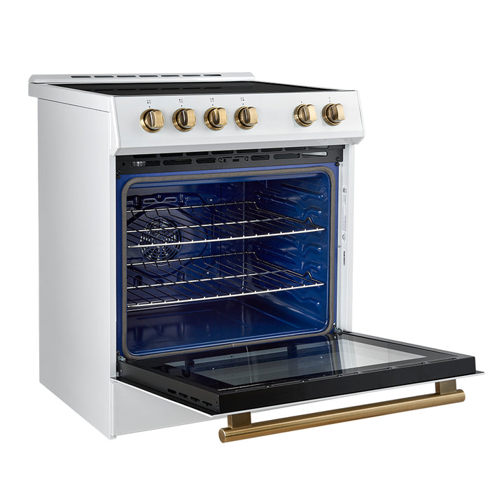 Forno Leonardo Espresso 30-Inch Slide-In White Induction Range, Convection Oven, 5 Cooking Zones, Touch Control Panel