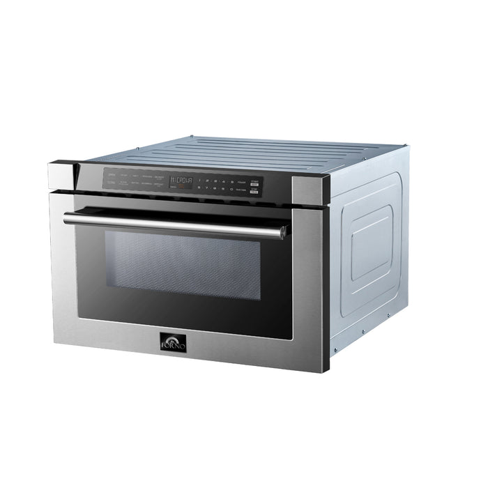 Forno Capoliveri 24-Inch Microwave Drawer, Stainless Steel, 1.2 cu.ft, 1000 Watts, Built-In, Touch Control LCD Display, Auto-Touch Open/Close, 11 Power Levels, Sensor Cooking