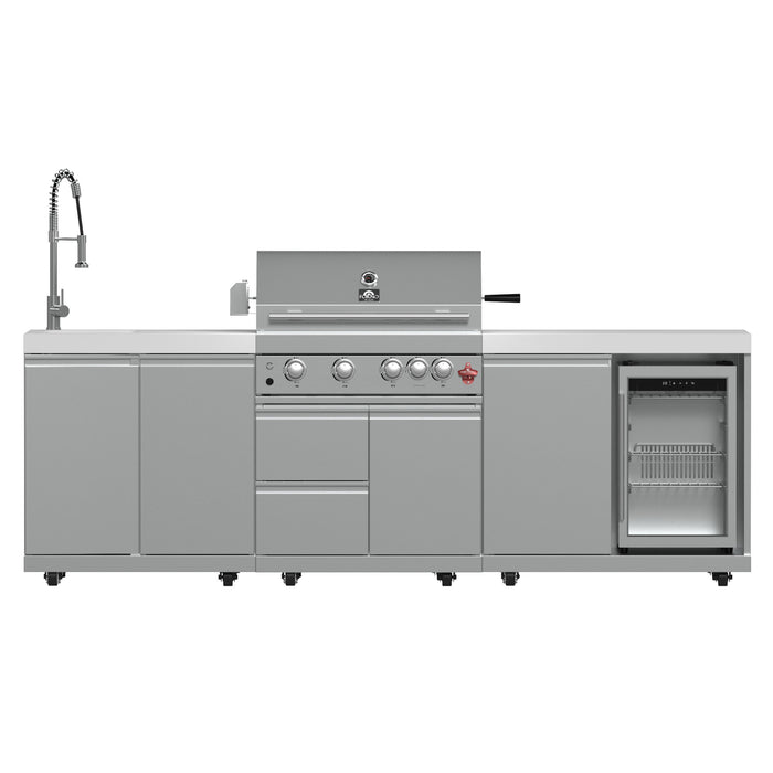 FORNO Bulnes 30-Inch BBQ, 60,000 BTU, 3 Burners with Sear & Rotisserie Infrared Burners, Stainless Steel Outdoor Kitchen with 1.8 cu.ft. Beverage Center & White Sintered Stone Countertops