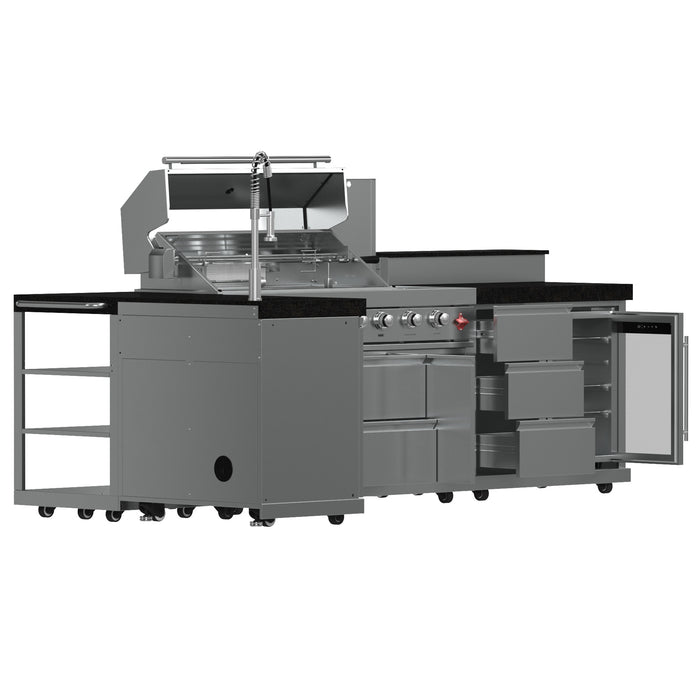 FORNO Bulnes 40-Inch BBQ, 95,000 BTU, 5 Burners, Sear & Rotisserie Infrared with Side Burner, Stainless Steel Outdoor Kitchen with 1.8 cu.ft. Beverage Center & Black Granite Countertops