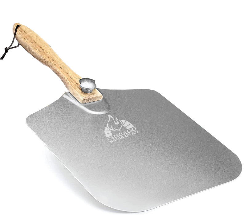 Chicago Brick Oven Aluminum Pizza Peel 12" x 14" with Foldable Wooden Handle - 25" Long [Turning Spatula, Pizza Paddle, Pizza Spatula Paddle, Aluminum Metal Pizza Peel 12 Inch, Pizza Accessories]