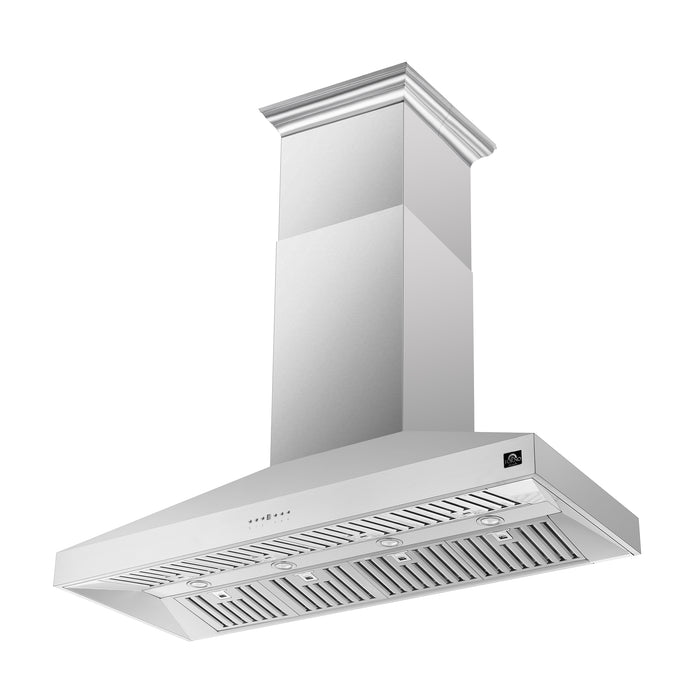 Forno Coppito 60-Inch Island Range Hood, Stainless Steel, LED Lighting, Adjustable Fan Speeds