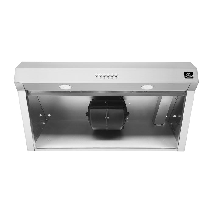 Forno Bari Espresso 30-Inch Under Cabinet Range Hood, Stainless Steel, 600 CFM, LED Lighting, Dishwasher-Safe Baffle Filters, 3-Speed Fan Control