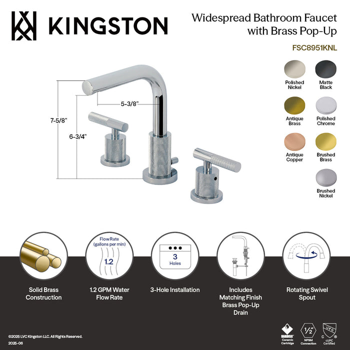 Convergent FSC8950KNL Two-Handle 3-Hole Deck Mount Widespread Bathroom Faucet with Knurled Handle and Brass Pop-Up, Matte Black