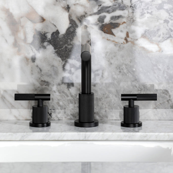 Convergent FSC8950KNL Two-Handle 3-Hole Deck Mount Widespread Bathroom Faucet with Knurled Handle and Brass Pop-Up, Matte Black