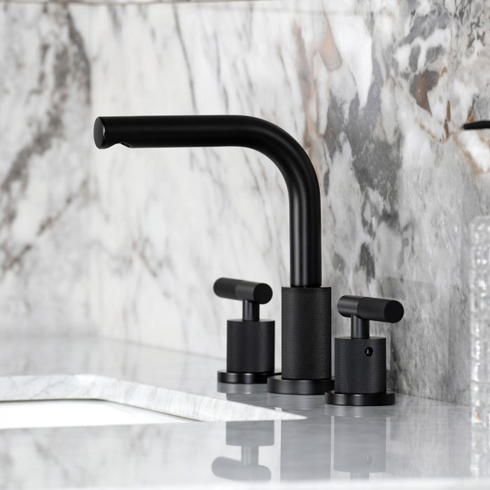 Convergent FSC8950KNL Two-Handle 3-Hole Deck Mount Widespread Bathroom Faucet with Knurled Handle and Brass Pop-Up Drain, Matte Black