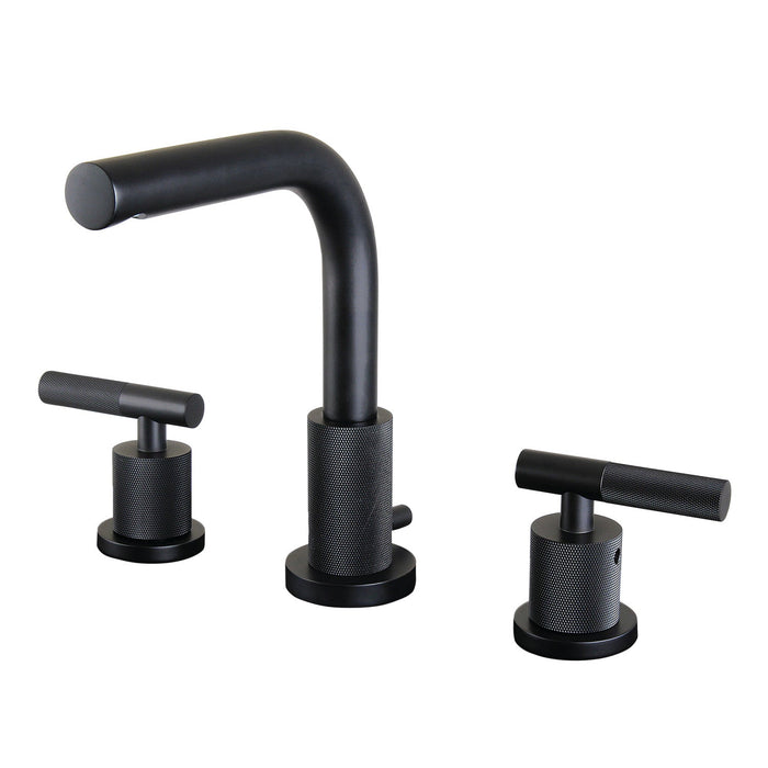 Convergent FSC8950KNL Two-Handle 3-Hole Deck Mount Widespread Bathroom Faucet with Knurled Handle and Brass Pop-Up Drain, Matte Black