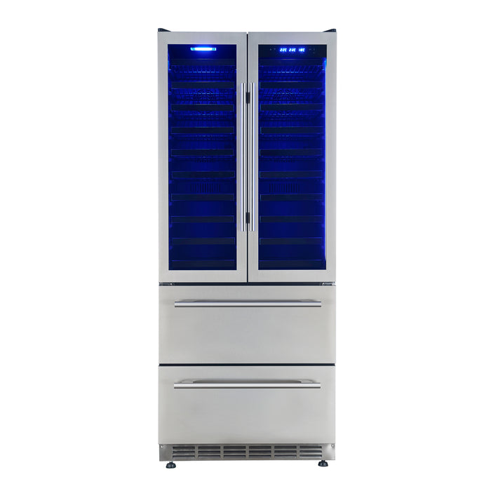 Forno Campania 32-Inch Wine Cooler, Stainless Steel, Dual Wine Zones, Two Beverage Drawers, 17.7 cu.ft