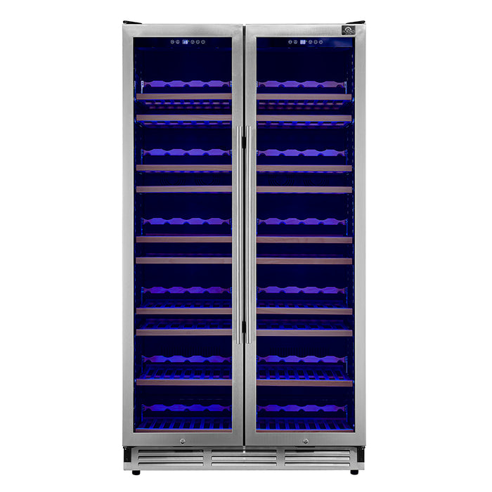 Forno Vernazza 40-Inch Side-by-Side Dual Zone Wine Cellar, 25.07 cu.ft Capacity, Stainless Steel, Temperature Control, UV-Protected Glass Door, Wooden Shelves