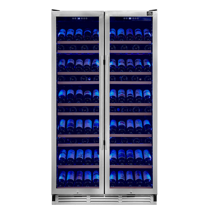 Forno Vernazza 40-Inch Side-by-Side Dual Zone Wine Cellar, 25.07 cu.ft Capacity, Stainless Steel, Temperature Control, UV-Protected Glass Door, Wooden Shelves