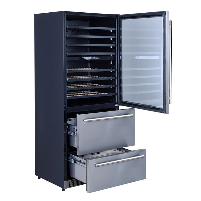 Forno Capraia 30-Inch Triple Temperature Zone Wine Cooler, Up to 144 Bottles, Two Refrigerated Drawers, Adjustable Temperature Zones