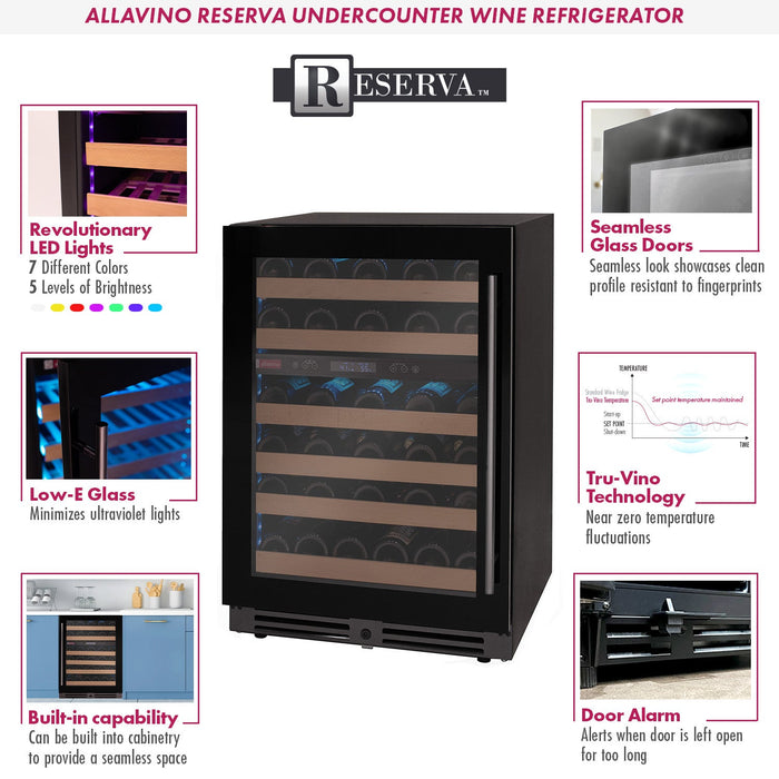 Reserva Series 50 Bottle 34" Tall Dual Zone Left Hinge Black Glass Wine Cooler Refrigerator