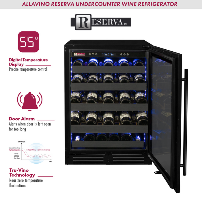 Reserva Series 100 Bottle 34" Tall Dual Zone Black Stainless Steel Side-by-Side Wine Cooler Refrigerator