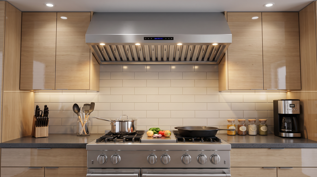 Forno Palazzo 60-Inch Wall Mounted Range Hood, Stainless Steel, Heavy Duty Baffle Filters, Remote Control