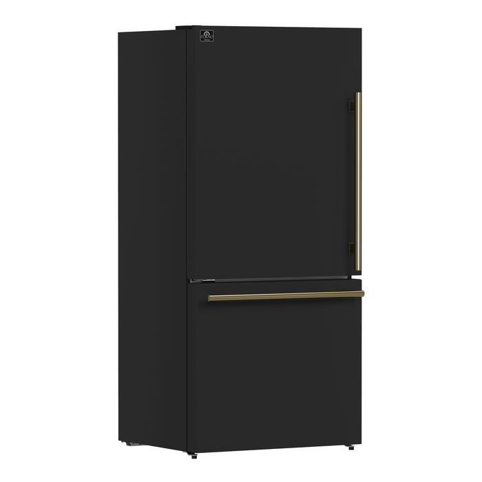 Forno Milano Espresso 31-Inch Black French Door Refrigerator, Bottom Freezer, 17.2 Cu. Ft., Energy-Efficient, No Frost, Built-In Ice Maker