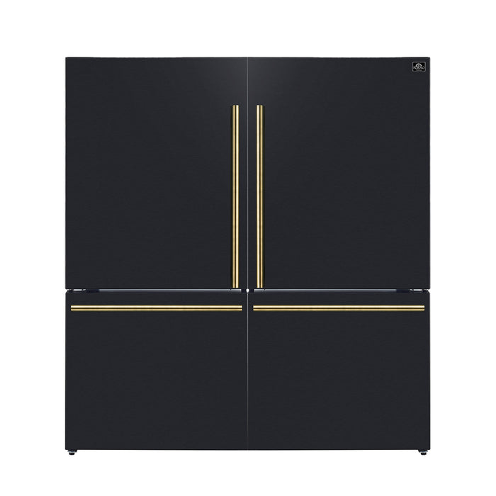 Forno Milano 2-Piece 62-Inch Freestanding Dual Bottom Freezer Refrigerator in Black – 34.4 cu.ft, Touch Control, Ice Maker