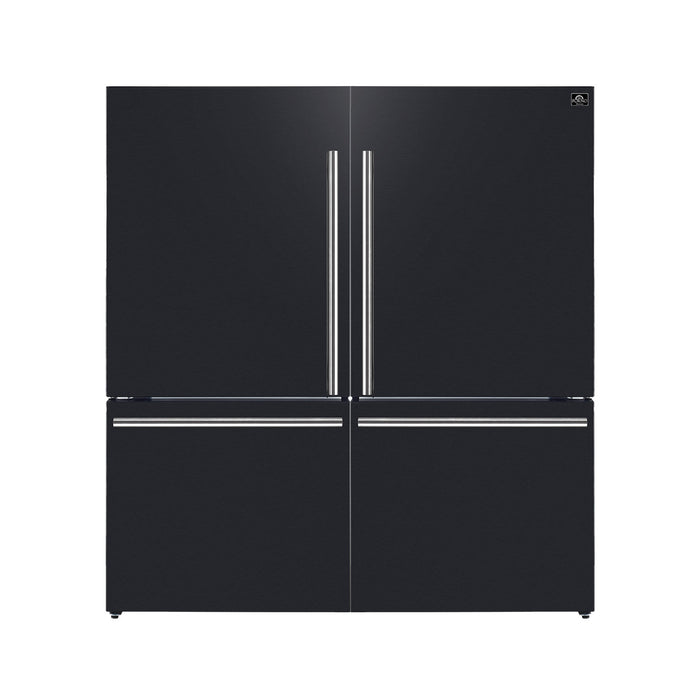 Forno Milano 2-Piece 62-Inch Freestanding Dual Bottom Freezer Refrigerator in Black – 34.4 cu.ft, Touch Control, Ice Maker